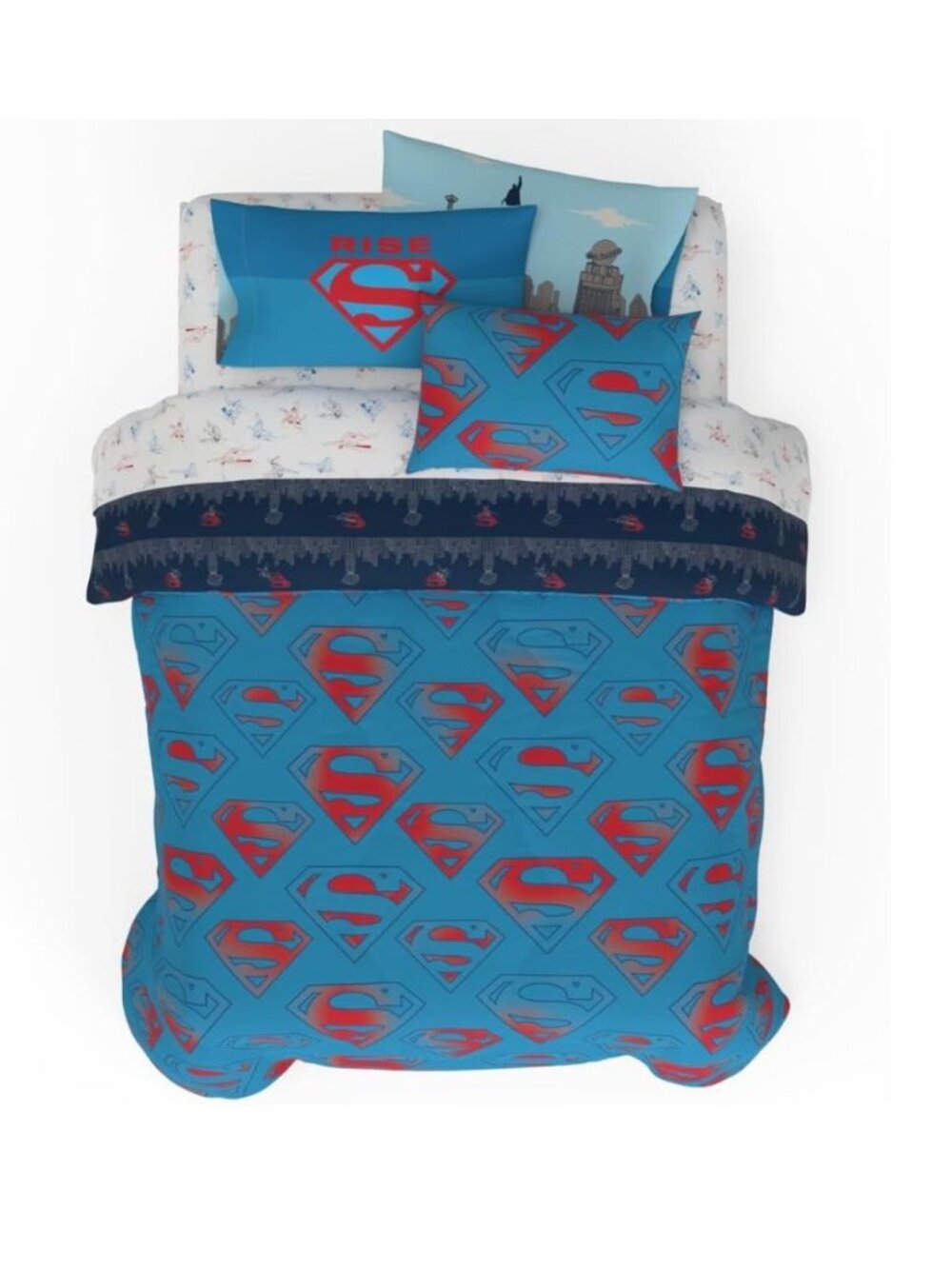 Superman 7-Piece Full Size Bed Set With Reversible Comforter & Pillowcases - DC